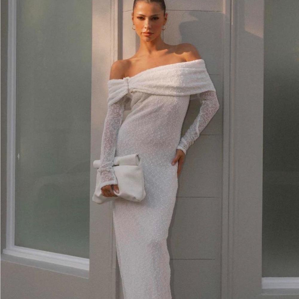 Peppermayo Off-Shoulder White Long Sleeve Dress